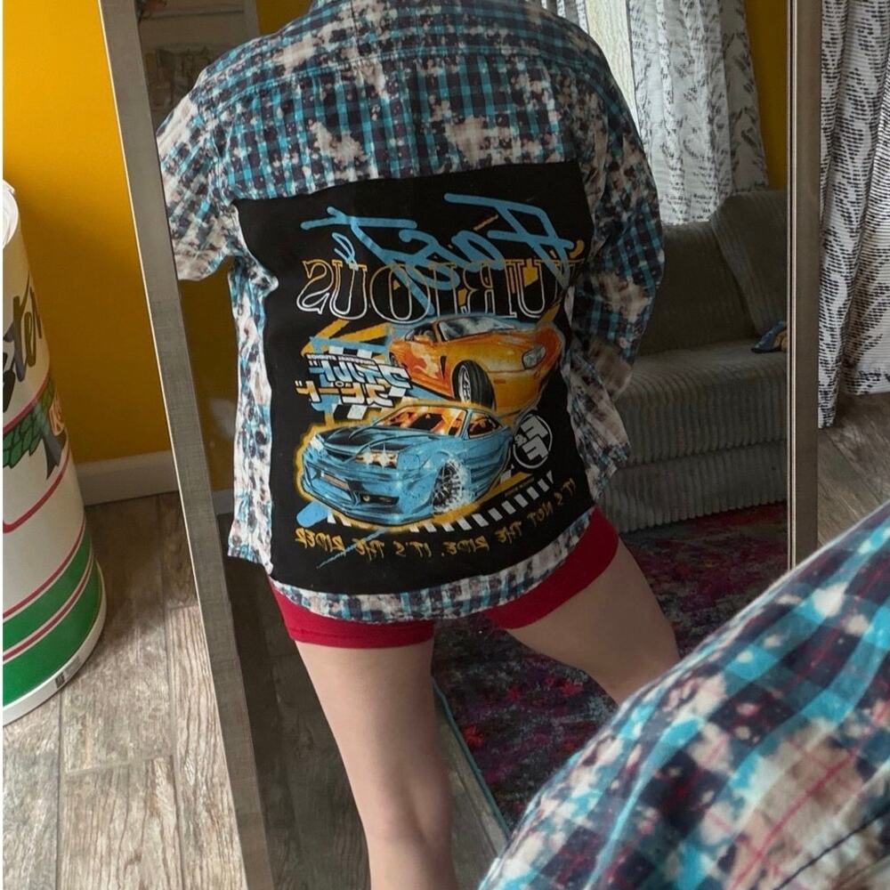Fast and furious Hollister upcycled custom flannel shirt graphic tee on back